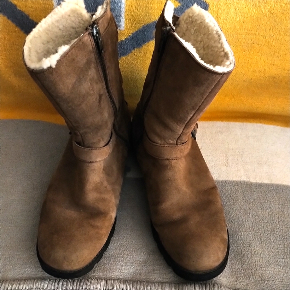 UGG Brown Suede Shearling-Lined Mid-Calf Boots